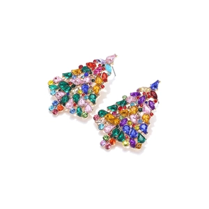 Orecchini ad albero di Natale con strass colorati in lega dorata e cristalli vivaci