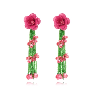 Boucles D'Oreilles À Pampilles En Résine Fleur De Rose Fait Main Bohème Longues Perles Bijoux Pour Femmes Vacances Plage Romantique