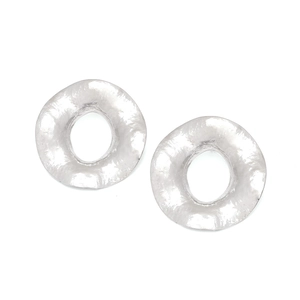 Vintage irregular textured silver metal hoop earrings with organic circular design