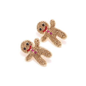 Boucles d'oreilles bonhomme en pain d'épices avec cristaux bruns et bordure dorée
