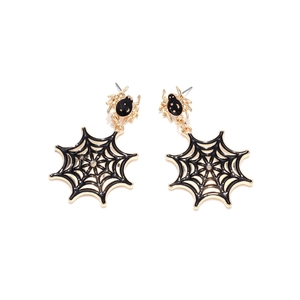 Gothic gold and black enamel spider web drop earrings for Halloween costume jewelry