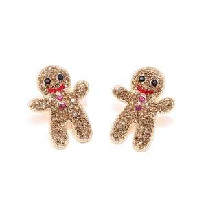 Boucles d'oreilles bonhomme de pain d'épices étincelantes en alliage doré avec cristaux