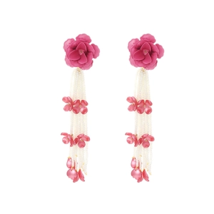 Boucles d'oreilles fleurs en perles faites main avec roses pour un style bohème