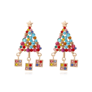 Boucles D Oreilles Sapin De Noël Alliage De Zinc Strass Colorés Bijoux De Mode De Fête Étoile Breloques Boîte Cadeau