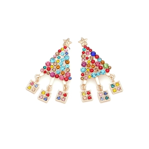 Boucles d'oreilles sapin de Noël colorées avec strass brillants et alliage doré