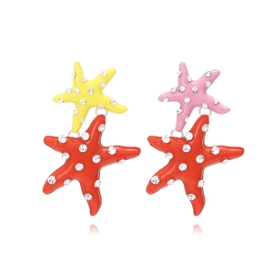 Zeester Hanger Oorbellen Zinklegering Emaille Strass Kleurrijk Zeedier Oceaan Vakantie Mode Sieraden Voor Vrouwen