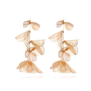 Gold Hollow Floral Drop Earrings Mesh Metal Flower Dangle Lightweight Large Statement Ear Jewelry For Women Party Vacation