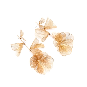 Elegant gold hollow flower drop earrings with layered bohemian floral design for women