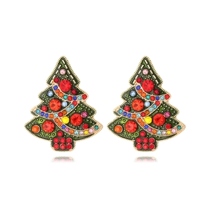 Christmas Tree Drop Earrings Alloy Multicolor Rhinestone Faux Artificial Pearl Enamel Drip Oil Festive Holiday Jewelry For Women