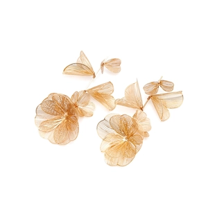 Exquisite gold wire-woven long flower drop earrings with a luxurious hollow floral design