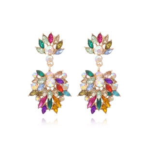 Luxury Bohemian Dangle Earrings Alloy Rhinestone Colorful Flower Leaf Marquise Cut Sparkly Jewelry For Women
