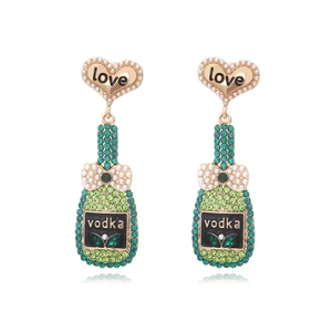 Boucles D'oreilles Pendantes Bouteille De Vodka Alliage Strass Künstliche Perle Coeur Love Noeud Papillon Bijoux Pour Femme