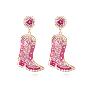 Boucles D'oreilles Pendantes Bottes Cowboy Pour Femmes Alliage Strass Faux Künstliche Perle Émail Bijoux Mode Rétro Cadeau