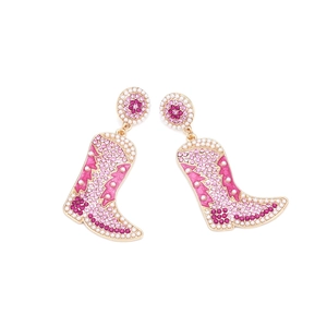 Boucles d'oreilles bottes de cowboy roses avec cristaux colorés et perles sur alliage d'or