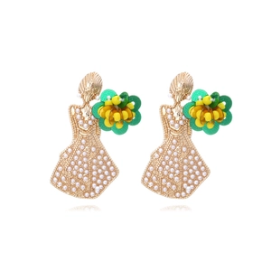 Orecchini a Bottone in Lega con Imitazione di Perle e Silhouette di Donna Cartone con Fiori di Paillettes per Donna Gioielli da Festa