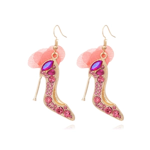 Boucles D'oreilles Pendantes Talon Haut Alliage Strass Ruban Maille Noeud Chaussure Bijoux Pour Femmes Élégant