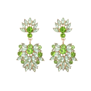Luxury floral cluster drop earrings with green crystals and gold finish for women