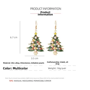 Spécifications de taille pour boucles d'oreilles sapin de Noël avec perles et strass