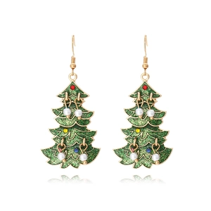 Christmas Tree Dangle Earrings With Colorful Rhinestone Faux Artificial Pearl Glitter Enamel Alloy Jewelry For Women Holiday Party