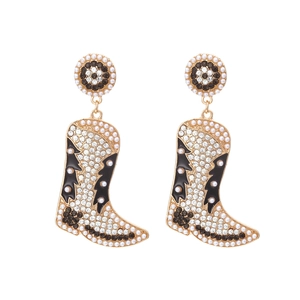 Boucles d'oreilles bottes de cowboy avec strass, perles d'imitation et fini doré
