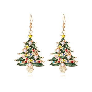 Boucles D'oreilles Pendantes Sapin De Noël Alliage Émail Vert Paillettes Strass Colorés Fausse Künstliche Perle Étoile Bijoux De Fête Femmes