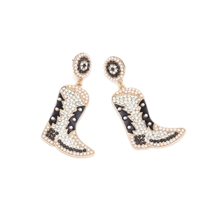 Boucles d'oreilles bottes de cowboy avec strass et émail noir sur alliage doré tendance