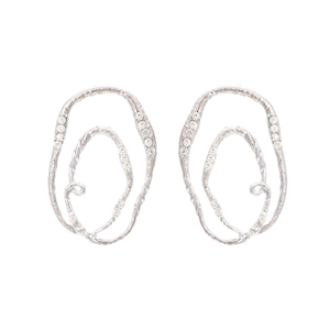 Boucles d'oreilles doubles cercles irréguliers argentés avec strass étincelants