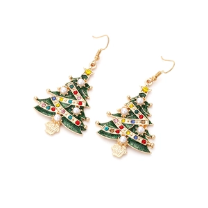 Boucles d'oreilles sapin de Noël avec émail vert et strass et perles multicolores