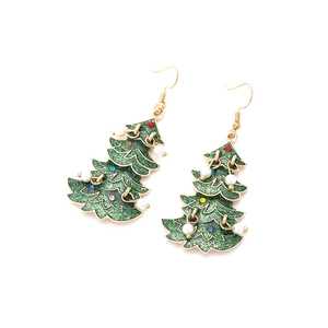 Glittery Christmas tree drop earrings with colorful rhinestones and white pearls