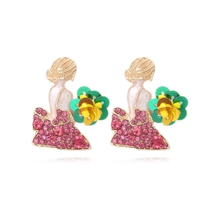 Boucles D'oreilles Figurine Abstraite Fille Ballerine Alliage Strass Faux Künstliche Perle Paillettes Fleur Bijoux Pour Femmes