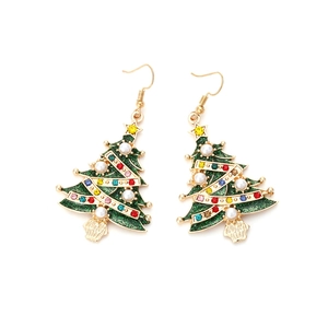 Boucles d'oreilles sapin de Noël avec cristaux colorés et perles en alliage doré