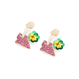 Boucles d'oreilles fille dessin animé avec cristaux roses et paillettes sur alliage doré