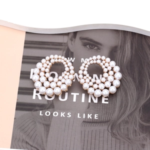 French style layered pearl hoop earrings featuring elegant white pearls on gold-tone metal