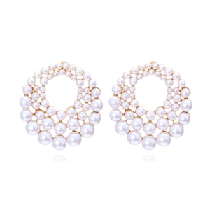 Large Round Hoop Stud Earrings With White Imitation Artificial Pearl Alloy Geometric Layered Vintage Fashion Jewelry For Women