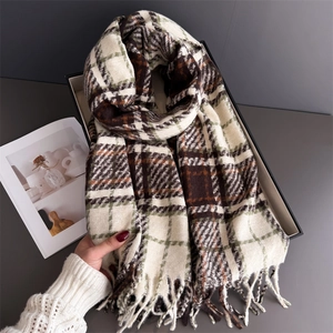 Écharpe à carreaux style cachemire avec franges en coffret cadeau pour l'automne