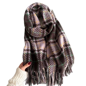 Écharpe à carreaux colorés style cachemire avec franges pour chaleur et mode d'hiver