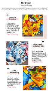 Vue détaillée d'un foulard en soie imprimé avec motifs de tournesols et textures fines