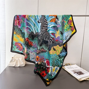 Zebra Tropical Floral Print Large Square Satin-Like Satin Scarf Shawl Women Elegant Retro Headscarf Neck Wrap