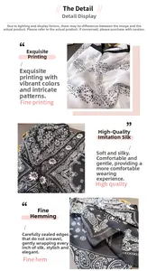Detail of premium imitation silk scarf showing floral paisley prints and neat edges