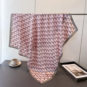 Classic vintage satin silk square scarf with geometric print and coffee cup prop