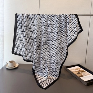Classic vintage geometric monogram satin silk square scarf with elegant black border