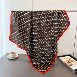 Retro Geometric Print Satin Square Scarf Faux Satin Headscarf Elegant Vintage Fashion Neck Wrap Accessory For Women