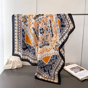 Paisley Print Faux Satin Large Square Scarf Shawl Headscarf Bohemian Satin Neck Wrap For Women Retro Luxury