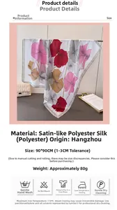 Detailansicht des 90x90cm Satin-Seidenschals mit Ginkgo-Druck und Spezifikationen