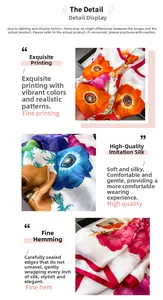 Gros plan du foulard en satin à fleurs montrant l'imprimé HD et les coutures nettes
