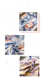 Detail of high-quality silk satin scarf with abstract ink print and smooth edges