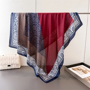 Paisley Printed Large Square Scarf Satin Satin Feel Polyester Color Block Elegant Neck Head Scarf For Women