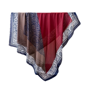 Satin silk scarf featuring paisley print and multicolor colorblock pattern design