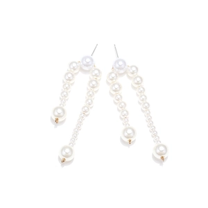 Baroque faux pearl drop earrings with elegant gold accents and layered fringe tassels