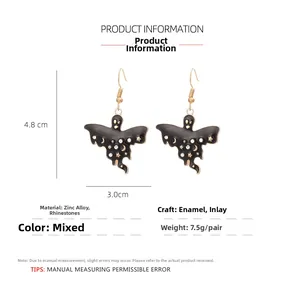 Détails boucles d'oreilles fantôme 4.8x3.0cm avec lune étoiles et strass brillants